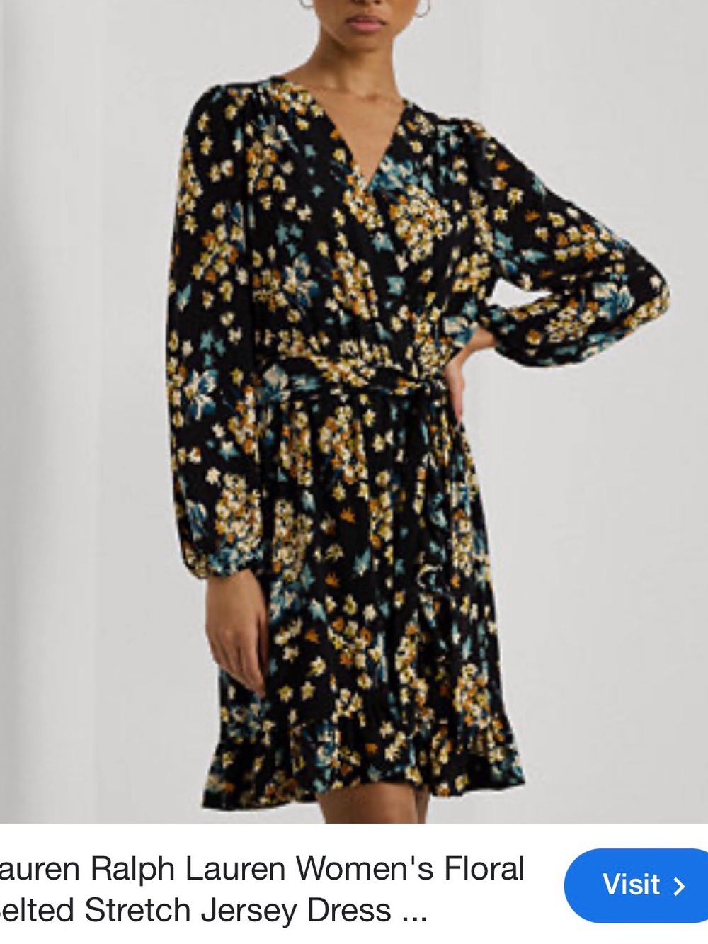 Lauren Ralph Lauren Black Floral Wrap-Style Long Sleeve Dress